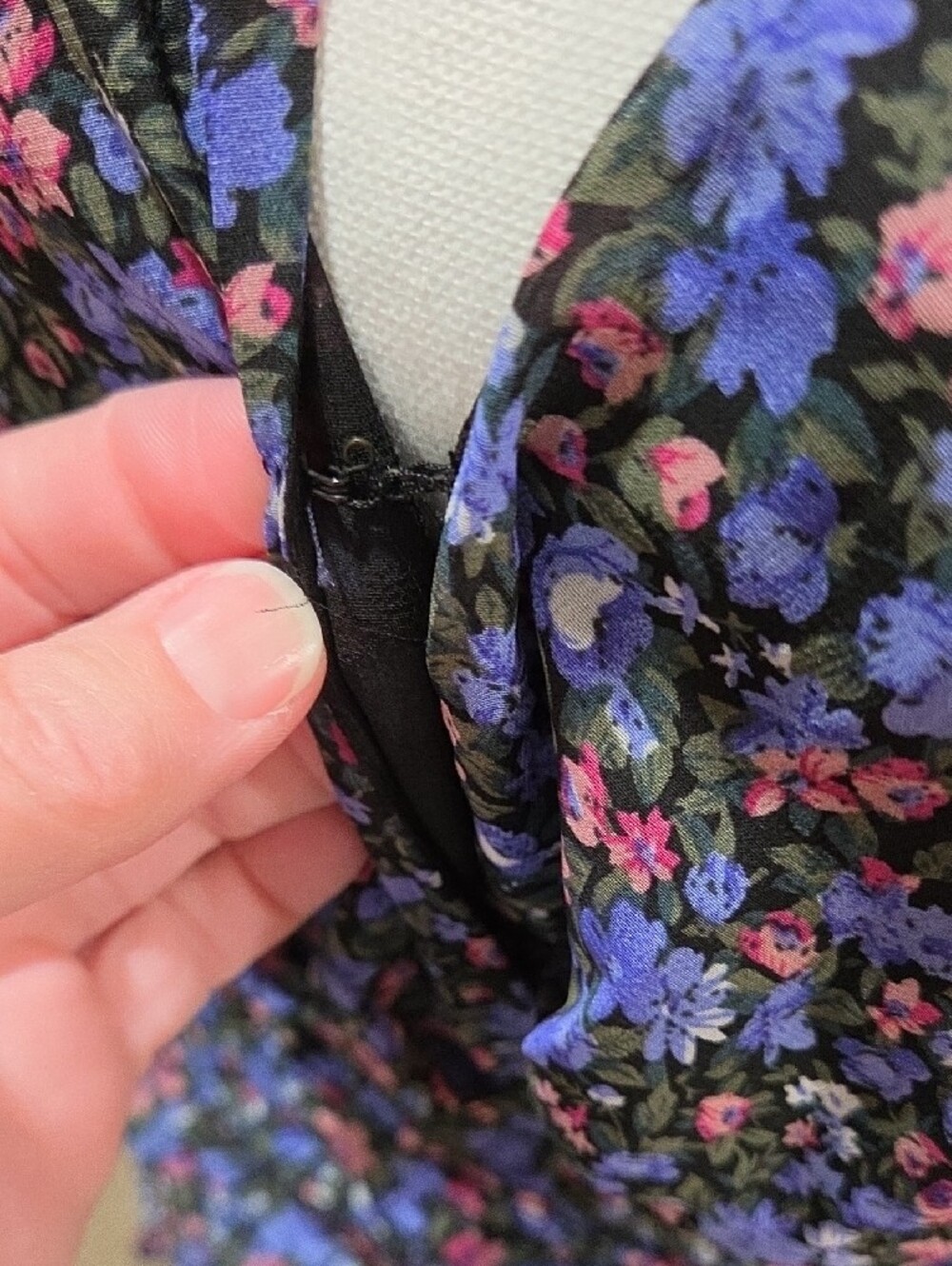 Astr Navy Floral V-Neck Ruffle Mini Dress with Pink Accents - Picture 4 of 5
